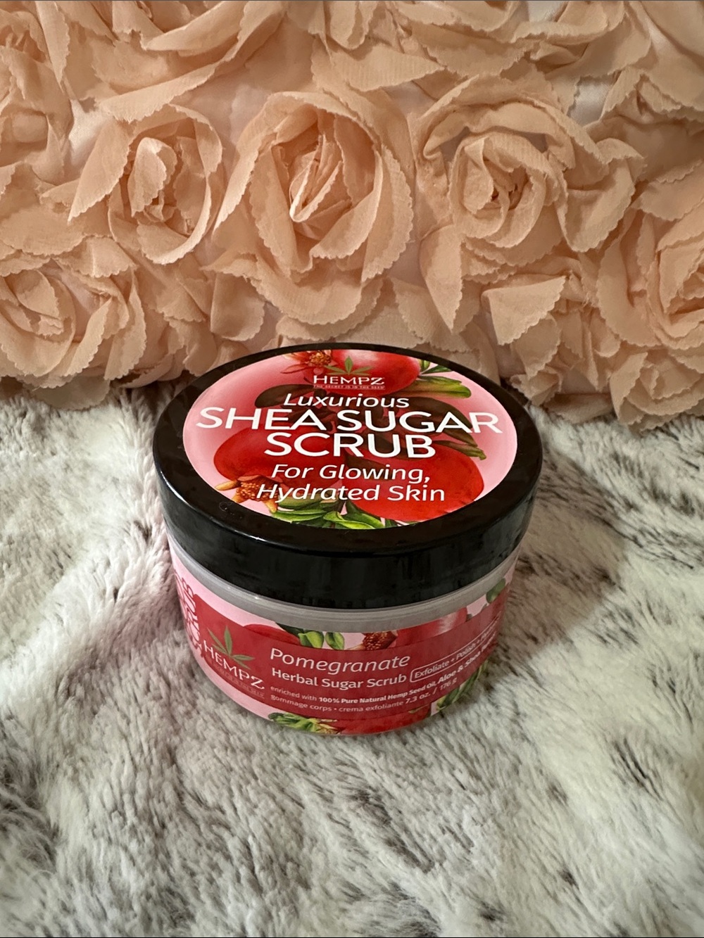 Hempz Pomegranate Shea Sugar Scrub - Black & Pink Jar -NEW